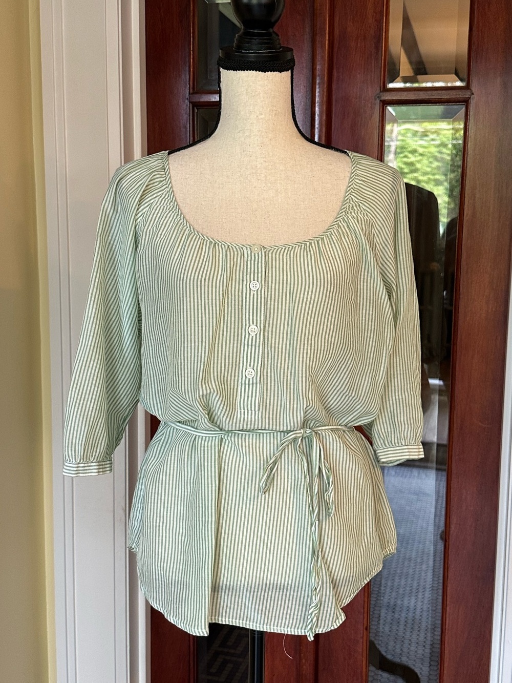 GAP | Y2K Silk Blend Striped Tie Waist Top Cottagecore Coastal Girl, Size M